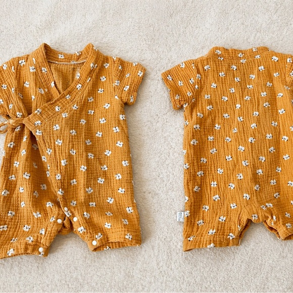 N/A Other - Mustard Muslin Baby Romper Wrap Style | Size 80 (Approx 9-12M) | Boho Neutral